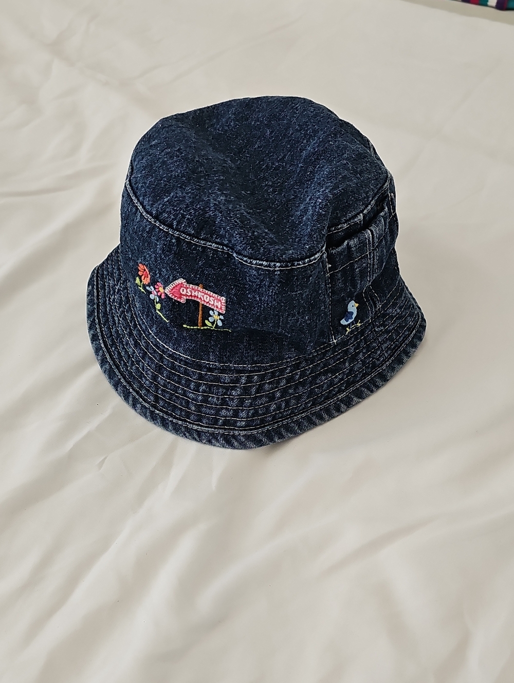 OshKosh B'gosh Dark Blue Denim Bucket Hat with Embroidered Flowers